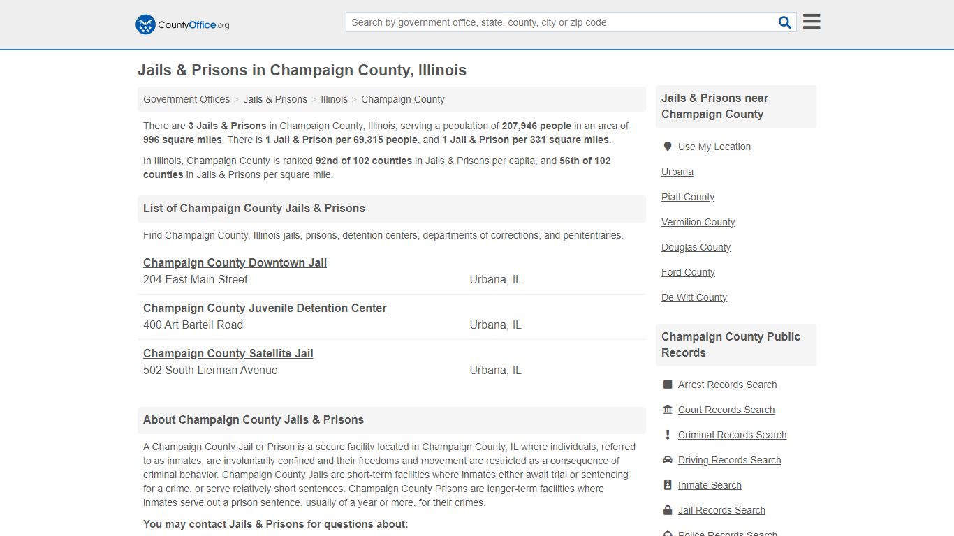 Jails & Prisons - Champaign County, IL (Inmate Rosters & Records)